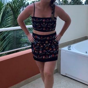 Adorable black embroidered two piece set